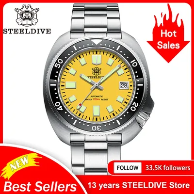 STEELDIVE New Arrival SD1974 Colorful Dial Black Ceramic Bezel Super Luminous NH35 Automatic 200m Dive Watch with Milled Clasp