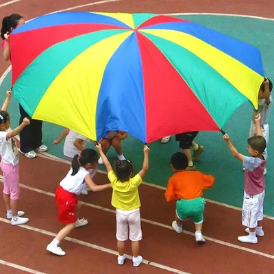 2-6M Diameter Outdoor Camping Rainbow Umbrella Parachute Toy Jump-Sack Ballute Play Interactive