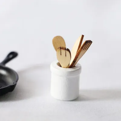 1Set Wooden Knife And Fork Metal Whisk Jar Set Dollhouse Miniatures 1:12 Accessories Doll House Mini Kitchen Accessories