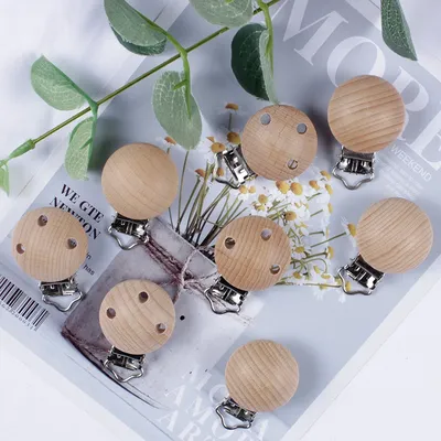 20Pcs Beech Pacifier Clips Chewable Teething Wooden Pacifier Clip Dummy Clip Chains for Baby Teether