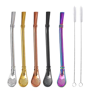 2pcs Yerba Mate Bombilla Stainless Steel Straw Loose Leaf Tea Infuser Dringking Spoons Filter