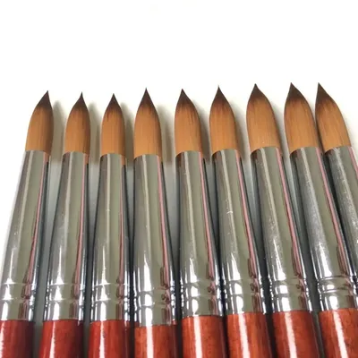 1PC Kolinsky Hair Wood Acrylic Nail Art Brush Round Size 10#12#14#16#18#20#22#24 UV Gel Carving Pen