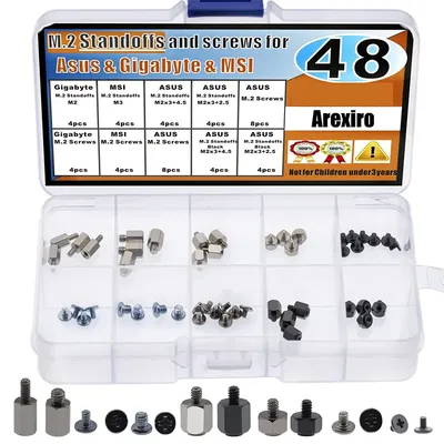 48pcs M.2 SSD Standoffs and Screws for Asus, Gigabyte, MSI Motherboards