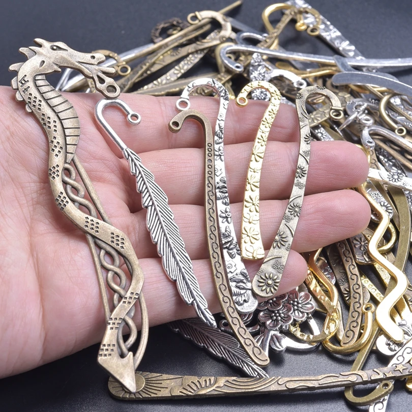 10/20pcs/Lot DIY Metal Book Marks For Jewelry Making Supplies Antique Color Feather Flower Bookmark Vintage Accessories Pendant