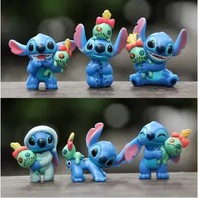 Miniso 6pcs Lilo & Stitch Cartoon Cute Figure Model Collection Anime Desktop Ornament Birthday Cake