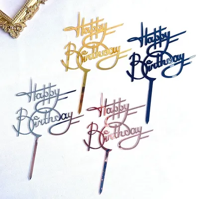 Ins Golden Happy Birthday Cake Topper Black Acrylic Birthday Party Cake Topper Cake for Baby Shower