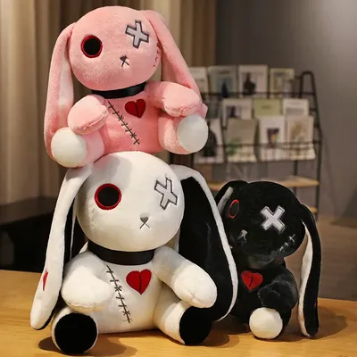 1pc Creepy Goth Bunny Plush Crazy Rabbit Plushie Toys, Spooky Gothic Bunny Stuffed Animal Cute
