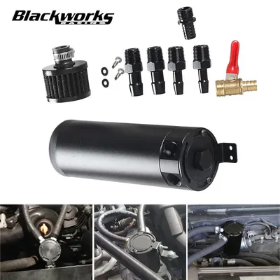 Universal Car Aluminum Baffle Oil Catch Can 2-port Tank with Breather Filter Oil Separator