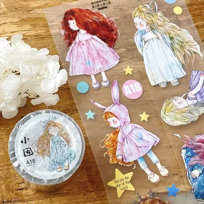 Vintage Little Doll Girl Washi PET Tape for Card Making DIY Scrapbooking Plan Decorative Sticker