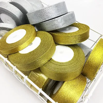 25Yards Natural Gold Satin Ribbon Gift Bow Tape Crafts DIY Ribbon Sewing Party Wedding Decoration
