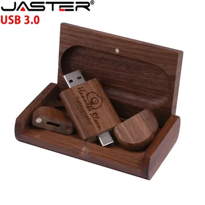 2 IN 1 TYPE-C USB 3.0 Flash Drive 128GB Free Custom Logo Pen Drive 64GB Wooden Pendant Memory Stick