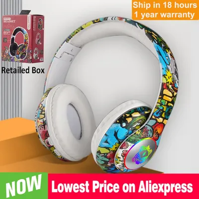 Wireless Headset Flash Light Kids Ear Headphones with Mic Bluetooth Headsets Stereo Music Game