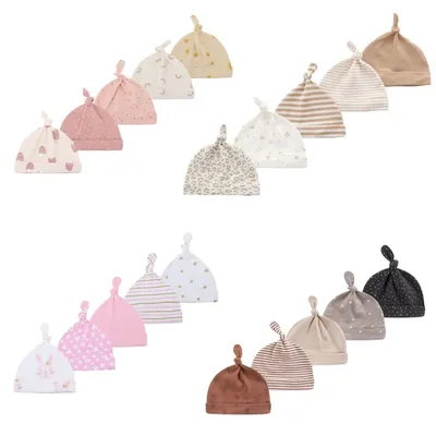Kiddiezoom 5Pcs/Lot Cartoon Unisex Newborn Boy Girls Hats Cotton Soft Elastic Infant Bonnet Caps