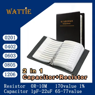 Resistor Book capacitor Book 2 in 1 Smd Book chip Sample 0201 0402 0603 0805 1206 170 values 25pcs
