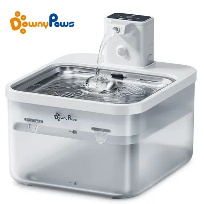 DownyPaws 2.5L Automatic Stainless Steel Cat Water Fountain 4000mAh Wireless Pet Drinker Battery &