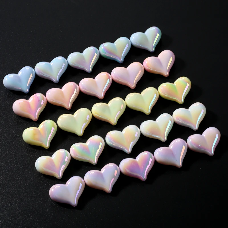 10Pcs 17x23mm AB Colorful Heart Acrylic Beads Loose Spacer Beads For Sweet Jewelry Making DIY Handmade Bracelet Necklace
