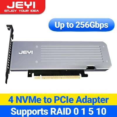 JEYI 4 SSD M.2 X16 PCIe 4.0 X4 Expansion Card with Heatsink, Supports 4 NVMe M.2 2280 up to 256Gbps,