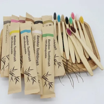 Bamboo Toothbrushes 100Pcs Eco Friendly Resuable Toothbrush Adult Wooden Soft Tooth Brush Eco