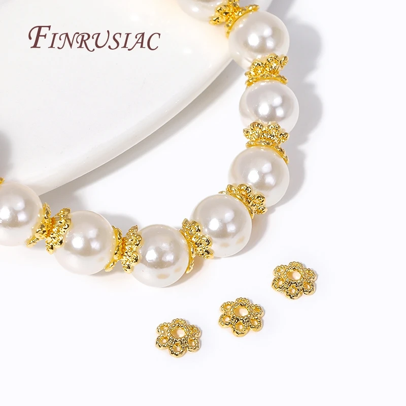 18K Gold Plated Flower Beads Caps Brass Metal Filigree Beads Caps For DIY Beading Jewelry Accessories Findings Wholesale