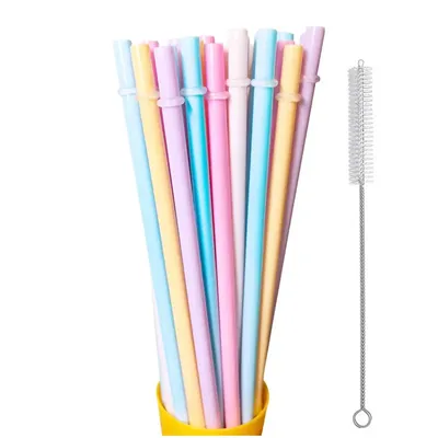 20 Piece Macaron Color Straws 9 Inch 230mm Long Plastic Reusable Drinking Straw with Cleaning Brush