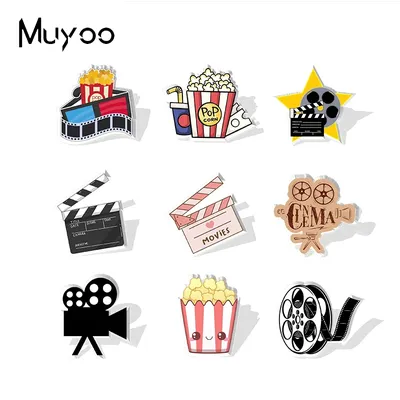2023 New Arrival Fashion Love Movie Cinema Firm Popcorn Elements Handcraft Epoxy Acrylic Resin Lapel