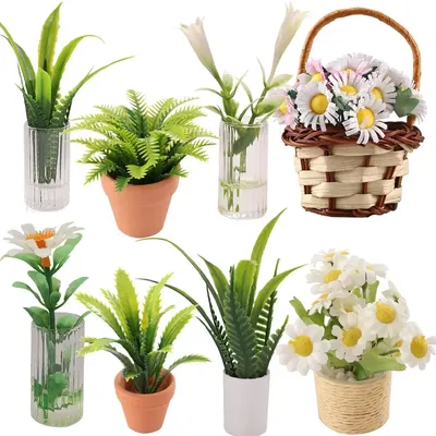 1:12 Scale Dollhouse Plant Potted Miniature Greenery Bonsai Floral Basket Doll Accessories Micro Landscape Scenery Photo Props