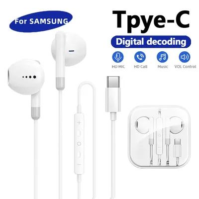 Original Type C 3.5mm Headset Stereo Music Wired Headphones With Mic DAC Chip For Samsung Galaxy S23