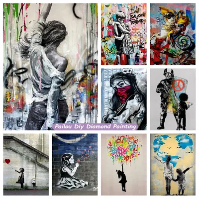 Diy Banksy Girl With Balloon Diamond Painting Graffiti Street Art Crystal Rhinestone Photo Cross