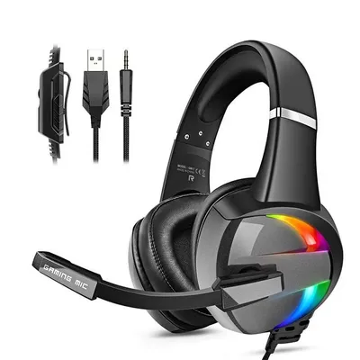 RGB Gaming Headset with Noise Canceling Microphone Surround Sound LED Headphones for PS5 PS4 Xbox