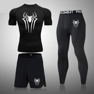 Men's Boxing Set Compression Shirt Sport Short Sleeves Rash Guard Running TShirts Quick Dry Athletic