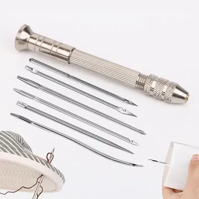 5Pcs/set Leather Sewing Kit Replaceable Needle with Awl Handle Set DIY Leathercraft Shoes Repair