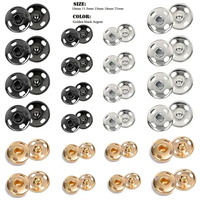 10-50 Sets Sew-on Snap Buttons Metal Snaps Fasteners Press Studs Buttons for Sewing, 10mm and