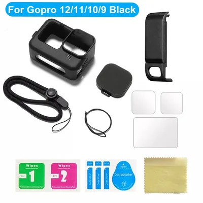 Silicone Case for GoPro Hero12 11 10 Black Tempered Glass Screen Protector Protective Film Lens Cap