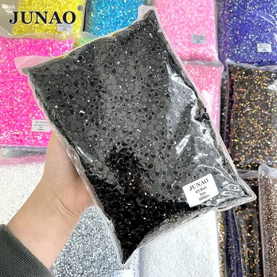 JUNAO 2mm 3mm 4mm 5mm 6mm Jelly Black Rhinestones In Bulk Flatback Resin Crystal Stone Appliques Non