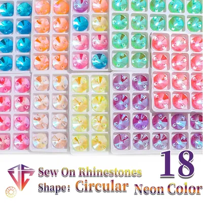 VC Round Glitter Crystal Neon Sew On Rhinestones Fluorescence Mocha Strass DIY Sewing Accessories