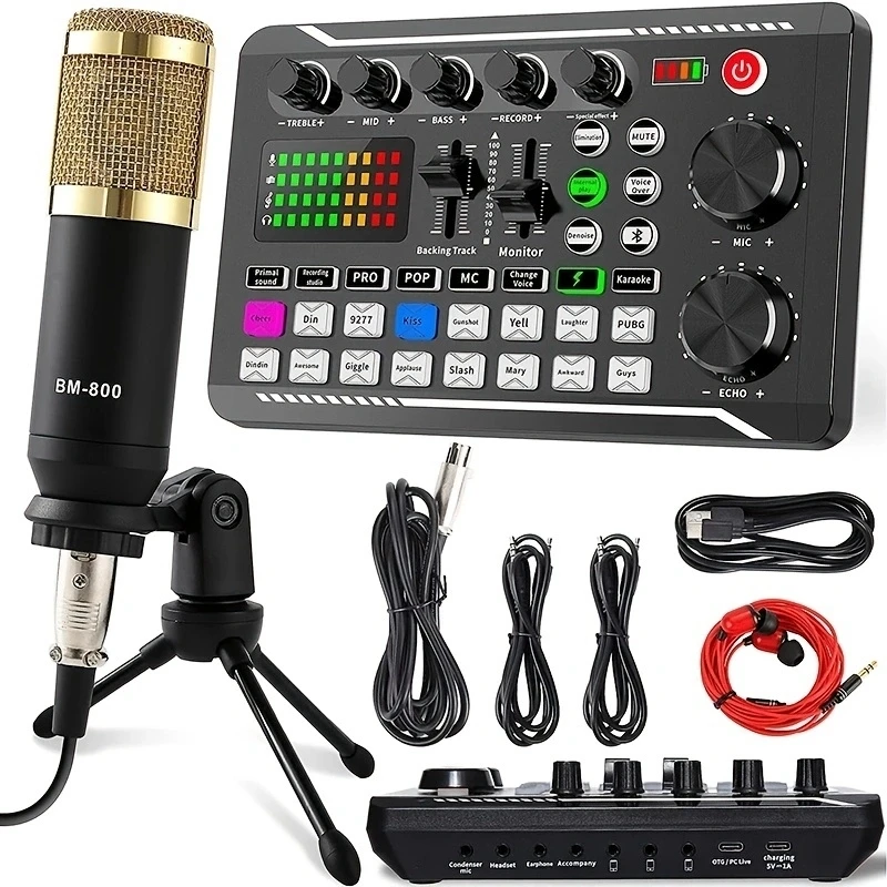 F998 Professional Wireless Microphone Sound Card Webcast PRO Sound Card for PC Computer Phone Karaoke Live Singing Gaming