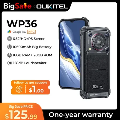 Oukitel WP36 Rugged Smartphone 10600mAh 6.52" HD+ Cell phone 16GB 128GB Mobile Phone Android 13 13MP Camera