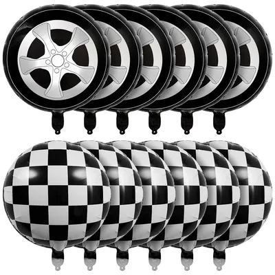 12pcs,18 inch black and white checkered balloons for car wheels, used as decorative items for racing