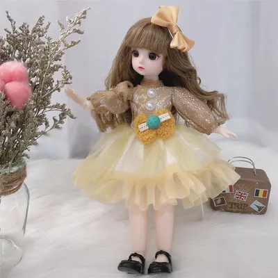 30cm Bjd Doll 12 Moveable Joints 1/6 Girl's Dress 3D Brown Eyes Toy with Clothes Shoes Kids Toys for