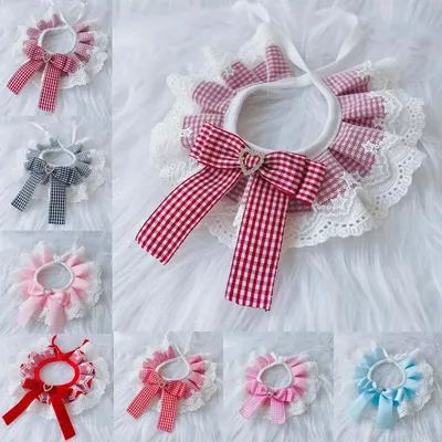 Plaid Dog Bow Bibs Collar Lace Scarf Washable Bowties Kerchief Bandanas Puppy Cat Necklace Pet Accessories Cat Dog Bibs Bandanas
