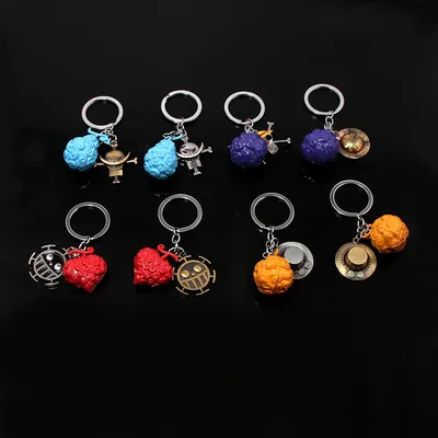 Anime Keychain Devil Fruit Key Ring Roronoa Zoro Ace Hat Rubber Fruit Pendant Figure Model Kids Toys