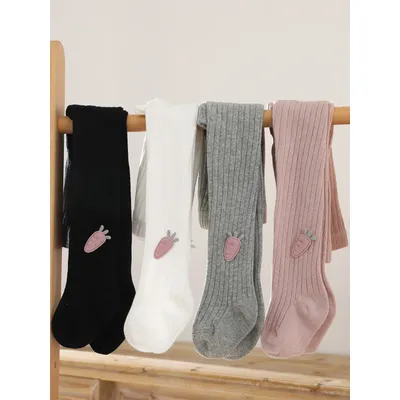 4pairs Toddler Girls Carrot Embroidered Tights