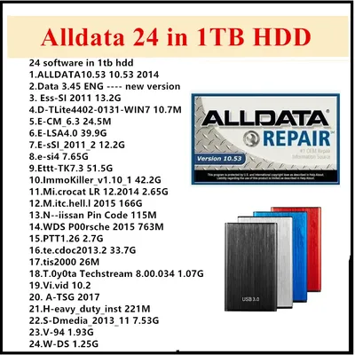 All data 1TB HDD Auto Alldata v10.53 and Mi.chell 2015 ATSG Vivid Workshop ElsaWin Heavy Truck Car