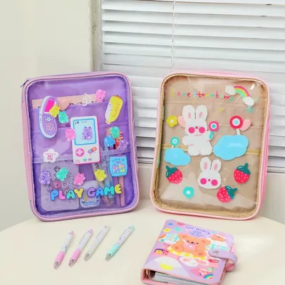 PVC Transparent Cartoon Bear Tablet Bag Suitable for 11 inch 10.5 inch IPad Girls' Tablet Storage Bag Protective Cover