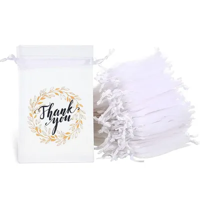 25Pcs Thank You Organza Gift Bag Jewelry Packaging Bags for Wedding Gift Storage Baby Shower