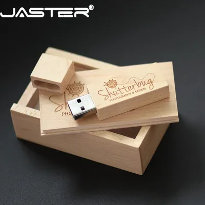 JASTER USB 2.0 customer LOGO wooden +box USB flash drive maple wood pendrive 4GB 16GB 32GB 64G U