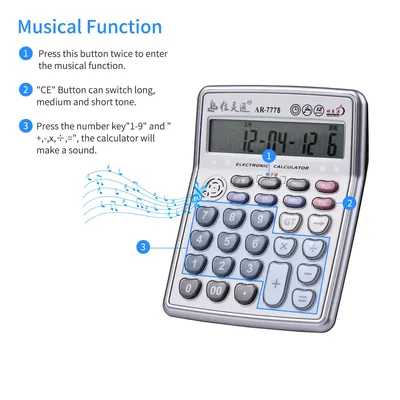 Musical Desktop Calculator 12-Digits LCD Display Electronic Calculator Counter with Music Piano Play