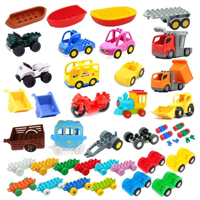 Car Model Children Assemble Toys Big Building Blocks City Traffic Parts Vehicle Trailer Chassis Boat Motorcycle Compatible Brick