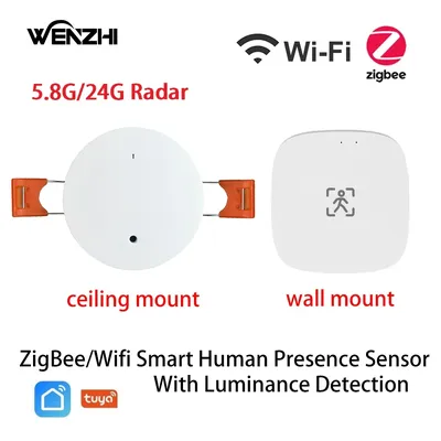 Wifi/ZigBee 5.8/24G MmWave Radar Human Presence Motion Sensor With Luminance/Distance Detection Tuya