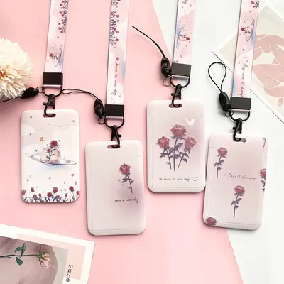 1 Pcs Pink Rose Flower Card Holder Campus Student ID Card Access Control Card Protective Sleeve ABS